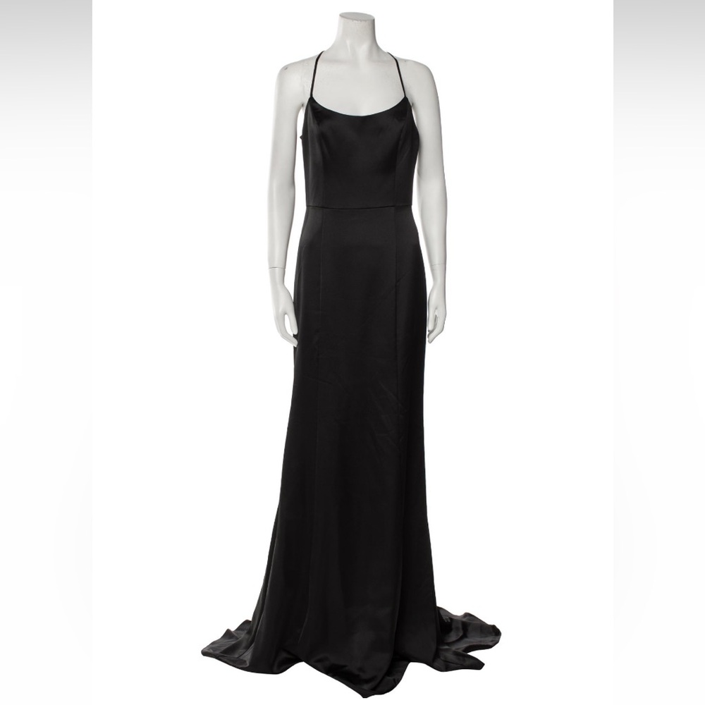 AMSALE Black Fluid Satin Gown